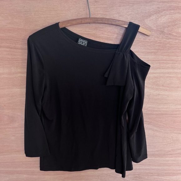 Clara Sun Woo 2 top bundle sz S small black stretch cold shoulder ruffles USA - Picture 5 of 7